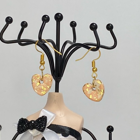 Unique Handmade Polymer Clay Heart Drop Earrings - Picture 8 of 12